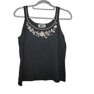 Curio Vintage Silk Wool Embroidered Floral Sequin Tank Top Grey Size medium‎